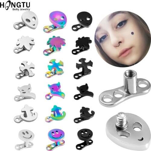 HONGTU 1PC Dermal Anchor Top & Base Set Surgical Steel Threading Micro Dermal Anchor Piercings Skin Diver Piercing Body Jewelry