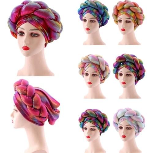 Already Made African Auto Gele Headtie Lastest Muslim Turban Caps For Women Braids Female Head Wraps Bonnet Nigerian Gele