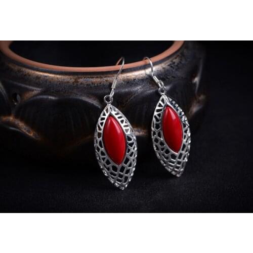 HANDMADE VINTAGE NATURAL RED CORAL 925 MARCASITE Earrings Brincos Ohrringe SterlingJewelry EarringGenuine Selling Huge