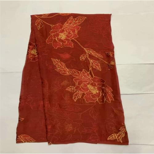 High Quality African 100% Silk Chiffon Fabric Embroidered Floral Pattern For Lady Dress Silk Fabric! LXF6137