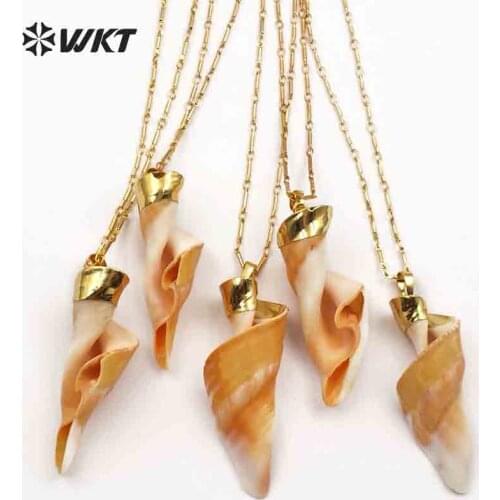 WT-JN050 WKT Natural shell necklace wild Coast Jewelry Cute Torch Shape Sea Shell pendant with 18inch link chain wholesale 10pcs