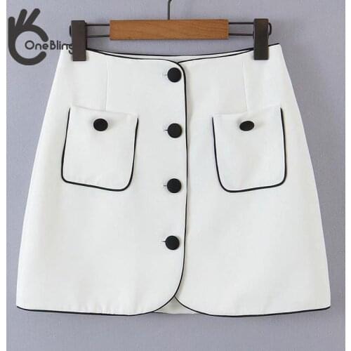 OneBling Za Woman 2021 Casual Traf Mini Skirt Autumn Black Piping Patch Pockets Single Breasted High Waist White Skirts