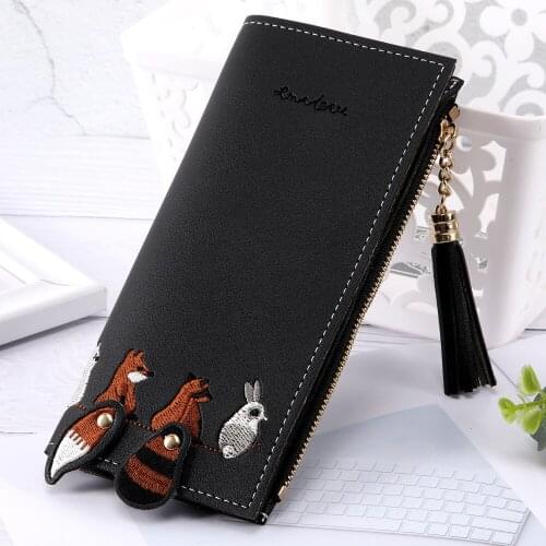 Women Bag Fox Cat Long Tassel Coin Card Holders Handbag Package womens wallets and purses billeteras para mujer monederos clip