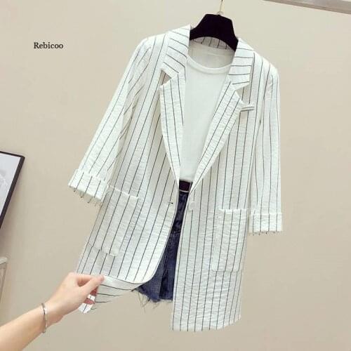 Summer Thin Women Blazers And Stripe Suit Jackets New Spring Autumn Casual Office Slim Female Jacket Plus Size S-4XL