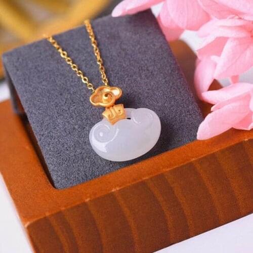 SNew silver inlaid natural Hetian white jade pendant necklace niche design auspicious clouds charm crafts women brand jewelry