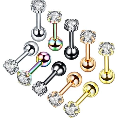 Utimtree 16G 1PC Simple Stainless Steel Tragus Helix Cartilage Earrings Crystal Ear Earring Pircings Stud Labret Body Jewelry
