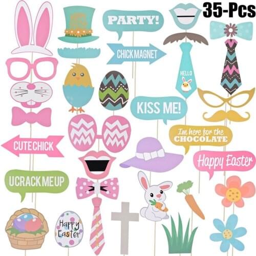 5 Set Easter Photo Booth Props Funny Mask Selfie Props Easter Gift Party Decorations Bunny Colorful Eggs Flower Wholesale