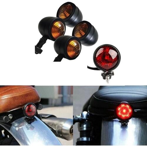 5Pcs/Set Motorcycle Turn Signals Rear Tail Lights Brake Stop Lamp for Cafe Racer Bobber Chopper