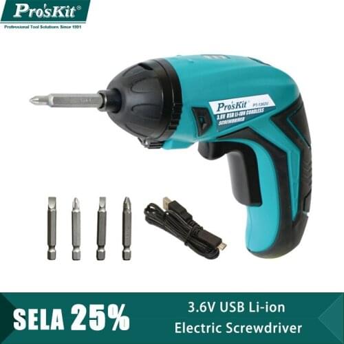 ProsKit PT-1362U 3.6V USB Li-ion Electric Screwdriver Charging Power Tools Kit Household Cordless Drill LED Light