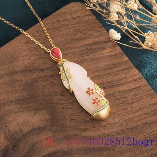 White Jade Cheongsam Pendant Amulet Gifts Chalcedony 925 Silver Zircon Jewelry Natural Necklace Women Gemstone Fashion Chinese