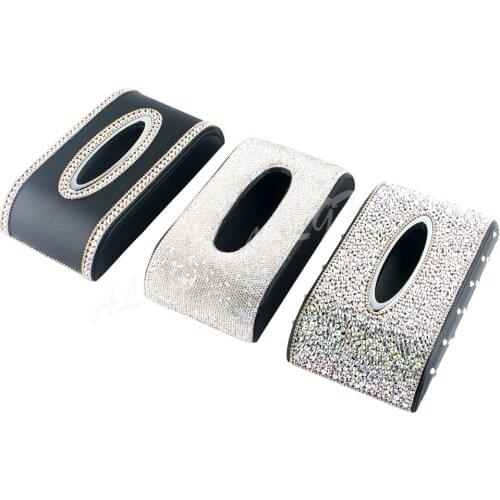 Car Bling Sparkly Crystals Leather Car Tissue Box Leopard Luxury Fashion Towel Paper Cover Case for Car Home Use Shark Red White