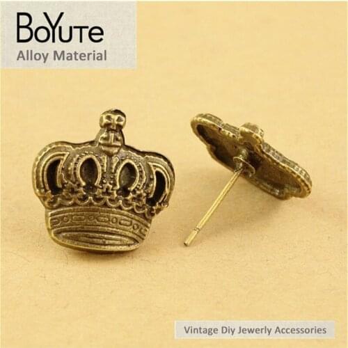 BoYuTe (60 Pieces/Lot) 16*16MM Antique Bronze Plated Crown Ear Stud Jewelry Zinc Alloy Materials Jewelry Making Findings