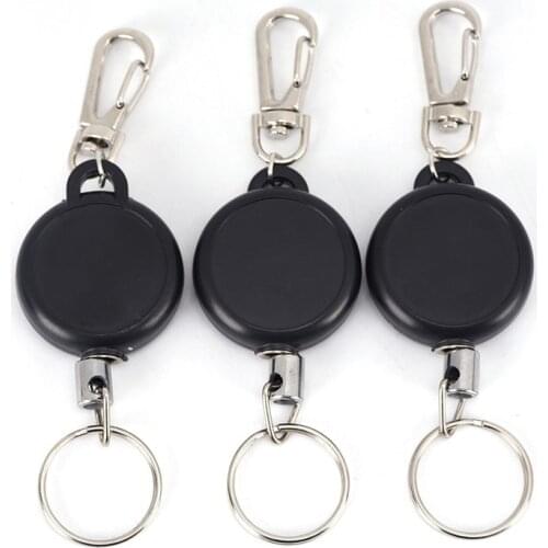 4PCS/lot 60cm Black Wire Rope Keychain Keyring Steel Cord Badge Reel Retractable ID Card Holder Key Ring