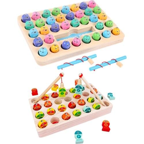 Wood Magnetic Fishing Game Magnetic Fishing Rod Fishing Skill Board Game Early Educational Montessori Activity Toys for Kids
