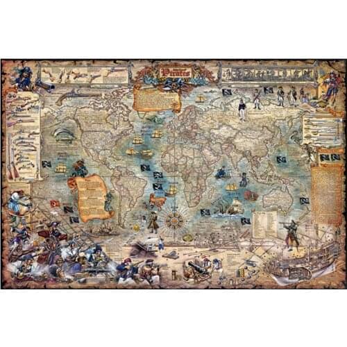 Wooden Jigsaw Puzzle 1000 Pieces Difficult Challenge Games Adult Stress Relief Educational Toys Pirate World Map