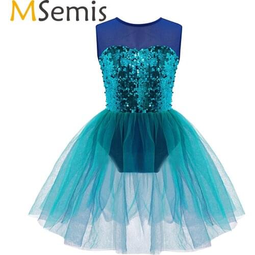 Kids Teens Shiny Sequin Ballet Tutu Dress Bodice Open Back Gymnastics Ballerina Dance Leotard Girls Latin Lyrical Dance Costumes