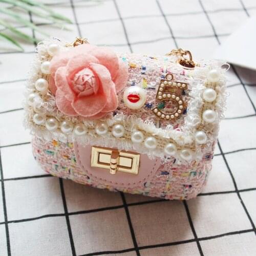 Girl satchel bag sequins cute princess pearl messenger bag for baby girls flower purse handbag sequin shoulder bags
