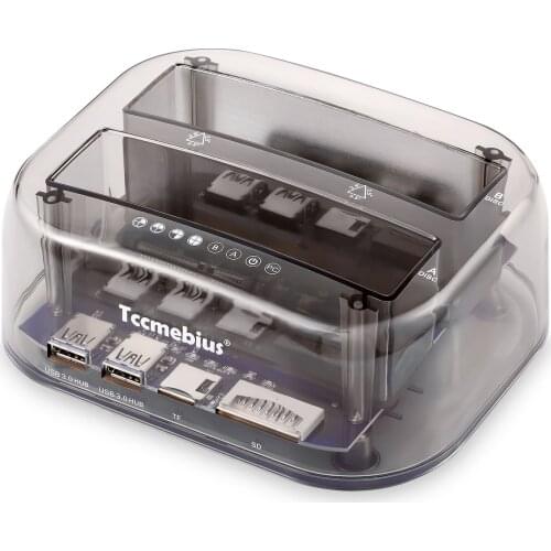 Tccmebius Hard Drive Docking Station,USB3.0 Hub and Reader Card for 2.5 3.5 Inch SATA HDD SSD,Support Offline Clone/UASP [8TB×2]