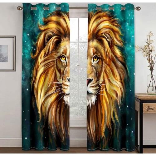 Home Living Room Shading 90% Decorative Curtain Tide Yellow Lion Home Textile Decoration Bedroom Grommet Top Curtains
