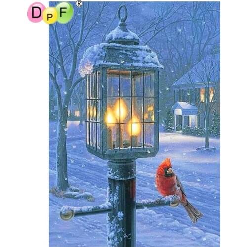 DPF diamond embroidered street lamp bird diamond painting cross stitch diamond mosaic full square rhinestone home decoration