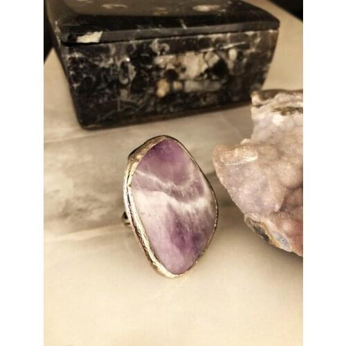 Dr Stone Natural Stone Women 'S Amethyst Stone adjustable Ring AHL30 439391336