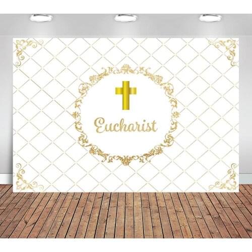 Baptism Backdrop Photography Christening Golden Frame Children First Communion Celebration Photo Background Photocall