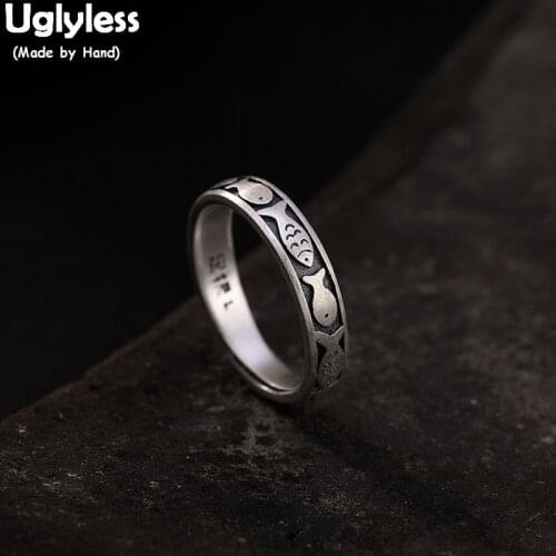Uglyless 100% Real Solid 990 Pure Silver Handmade Fish Open Rings for Women Lovely Ethnic Finger Ring Thai Silver Fine Jewelry