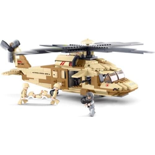 SLUBAN Air Forces Army US UH-60 Helicopter Aircraft Fighters MOC Building Blocks Kits Bricks Classic Model Kids Toys For Kids