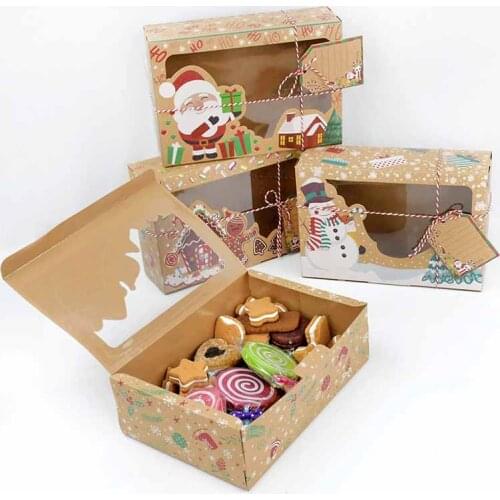 3Pcs/Set Large Size Christmas Candy Cookie Kraft Paper Box With Plastic Pvc Window Gingerbread Chocolate Gift Cardboard Gift Box