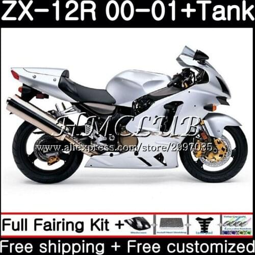 Body+Tank For KAWASAKI NINJA ZX1200 C ZX 12R 2000 2001 2002 67HC.4 ZX 12 R 1200CC ZX12R 00 Gloss silver ZX-12R 00 01 02 Fairing