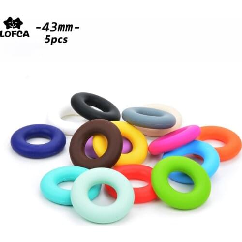 LOFCA Donut 5pcs Silicone Beads Pendant Teether Necklace Teething Chewing Cute Baby Toy Chewable Jewelry Pacifier Clip Holder