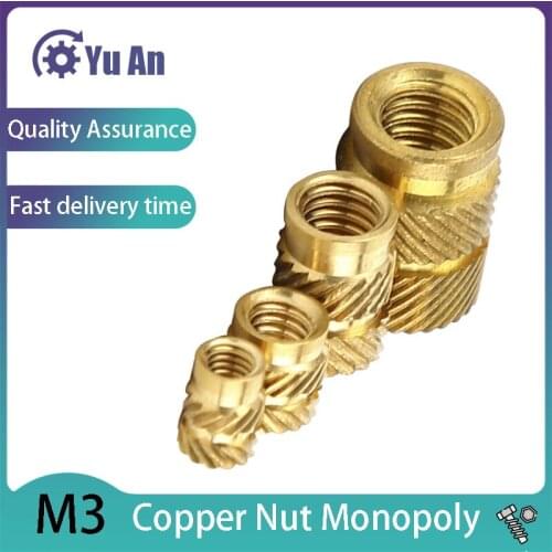 M3 Hot Melt Inlaid Copper Nut，Injection Nut, SL Double Twill Knurled Injection Molded Brass Nut, Copper Thread Inlaid Nut 100Pcs