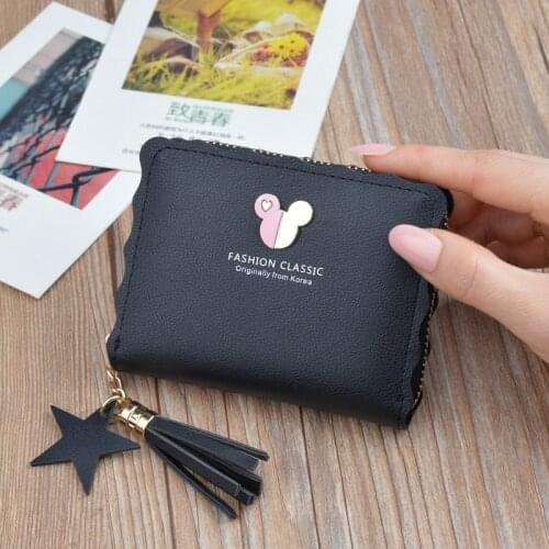 Disney Mickey mouse Small wallet lady short zipper tassel key coin purse student small mini wallet Minnie card holder Clutch