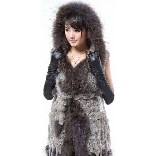 Harppihop Fashion classic rabbit fur vest real fur outerwear fur knitted tassel long design hooded vest without belt