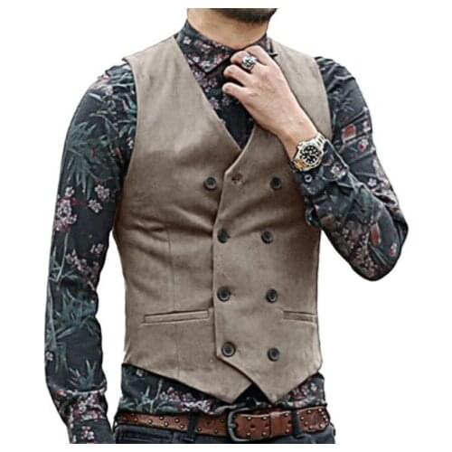 2019 Mens Business Suit Vest V-neck Wool Brown Black Double-Breasted Slim Vest Casual Official Business Groomsmen For Wedding