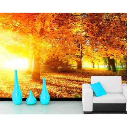 Papel de parede Autumn trees and leaves sunlight 3d wallpaper,living room bedroom sofa TV wall wall papers home decors mural
