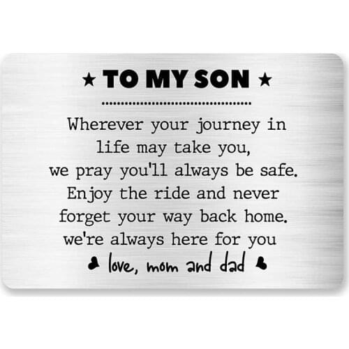 To My Son Gift From Mom Dad,Engraved Metal Wallet Card Inserts,Inspirational Birthday Graduation Christmas Presents DIY Custom