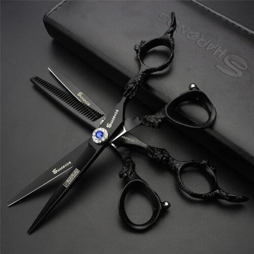 Black 6 inch Dragon handle sapphire professional hairdressing scissors barber dedicated hair Styling scissors Tools