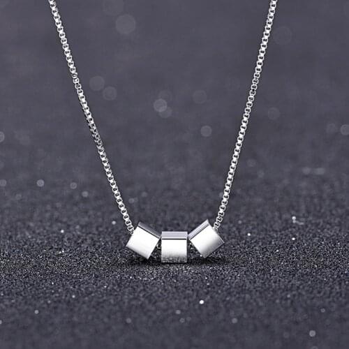 925 Sterling Silver Necklace 18 inches Box chain Simple Square cube triangle Pendant For Women Fashion Jewelry Christmas Gifts