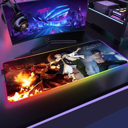 Fairy Tail Kawaii Mouse Pad Gamer RGB Mousepad Xxl Pc Gaming Computer Desk Rubber Mat LED Mause Ped Mice Keyboards Peripherals