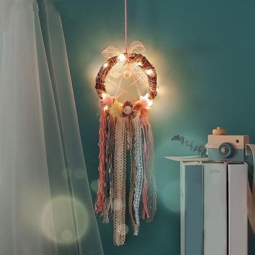 Bedroom Feathers Pendant Lovely Portable LED Light Indian Inspired Dreamcatcher for Gift Decor Home Girls Kids Room Dreamcatcher