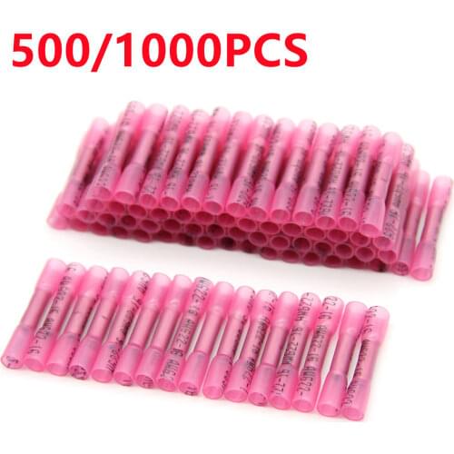 500/1000PCS Red Heat Shrink Connectors Insulated Waterproof Seal Sleeve Butt Electrical Wire Crimp Connector Terminals 22-16 AWG