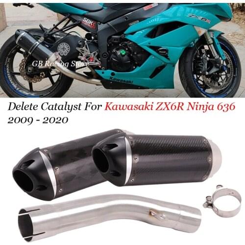 Delete Catalyst for Kawasaki ZX6R ZX636 Ninja 2009-2020 Motorcycle Exhaust Pipe Middle Link Tube Slip On Carbon Fiber Muffler