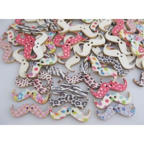 WB0202 Moustache shape 31mm*11mm printed buttons wooden randomly 200pcs sewing accessories