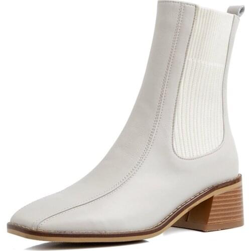 SKLFGXZY Women boots Genuine leather Chelsea boots 6 cm high heels Fashion boots Womens shoes Black white