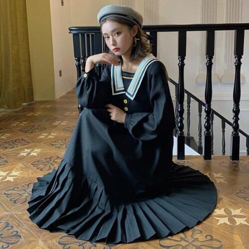New Gothic Lolita Dress Female Japanese Retro Slim Long Sleeve Pleated Dress Sweet Lolita Dress Victorian Kawaii Clothing SL3929