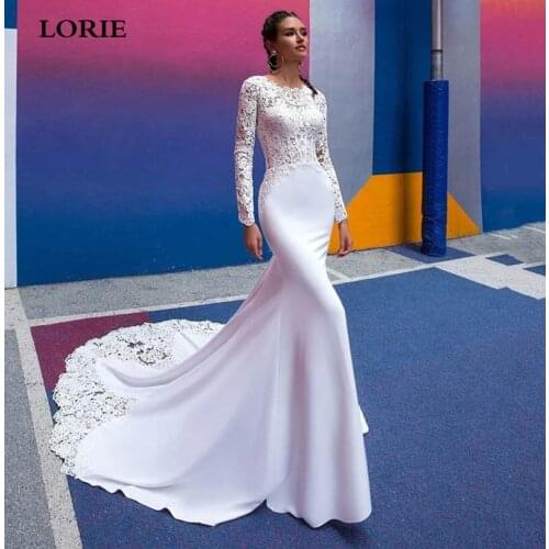 LORIE Mermaid Wedding Dress Long Sleeves 2021 Vestidos de novia Vintage Lace Bridal Gown Illusion Back Country Wedding Gowns