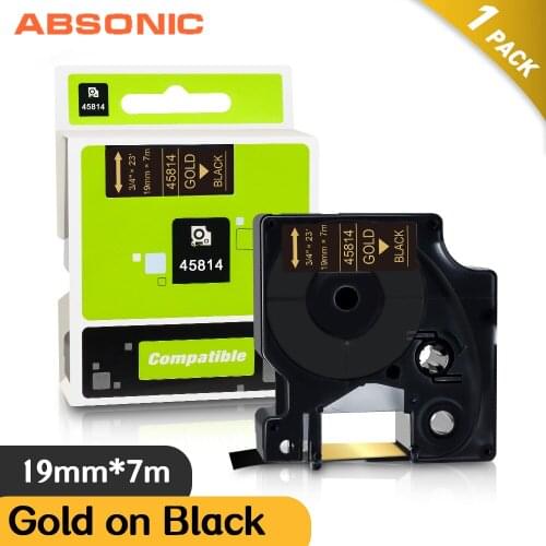 Absonic 45814 Gold on Black Label Compatible for Dymo D1 45813 Label Tape 19mm*7m Label Cassette for Dymo LabelManager 360D 450