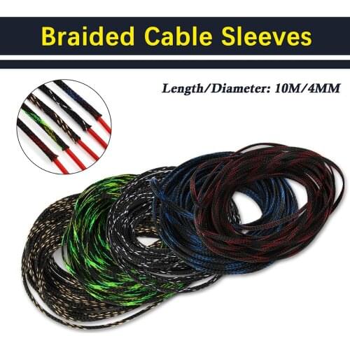 10M 4mm 5 Colors PET Nylon Cable Sleeves Snakeskin Mesh Wire Protecting Cable Sleeves Wire Mesh Shock For Cable Sets