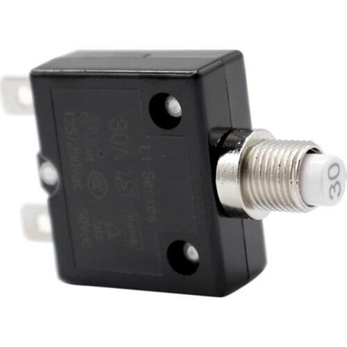 30 Amp Push Button Circuit Breakers with Black Waterproof Button Cover, DC 50V AC 125-250V